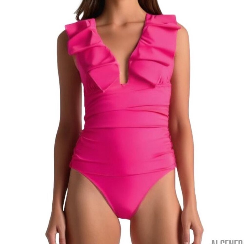 J CREW size 4 & 6 Ruffle Ruched one-piece swimsuit Pink
